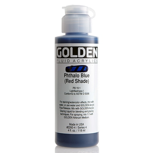 Golden, Fluid Acrylic, Paint, 4oz, Phthalo Blue (Red Shade)